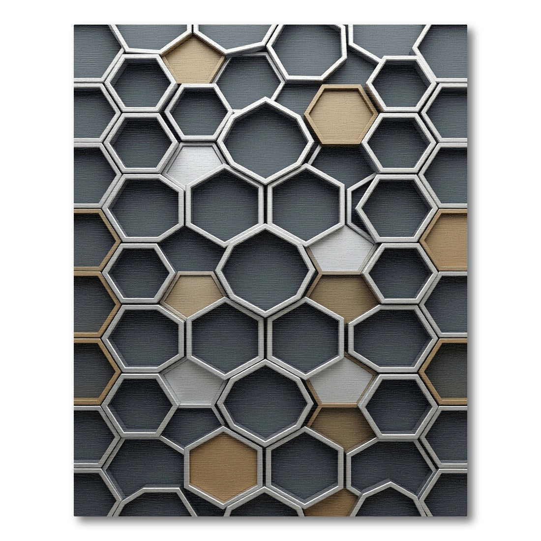 Modern Industrial Bronze Gray Geometric Hexagon Rug