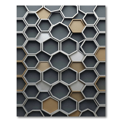 Modern Industrial Bronze Gray Geometric Hexagon Rug