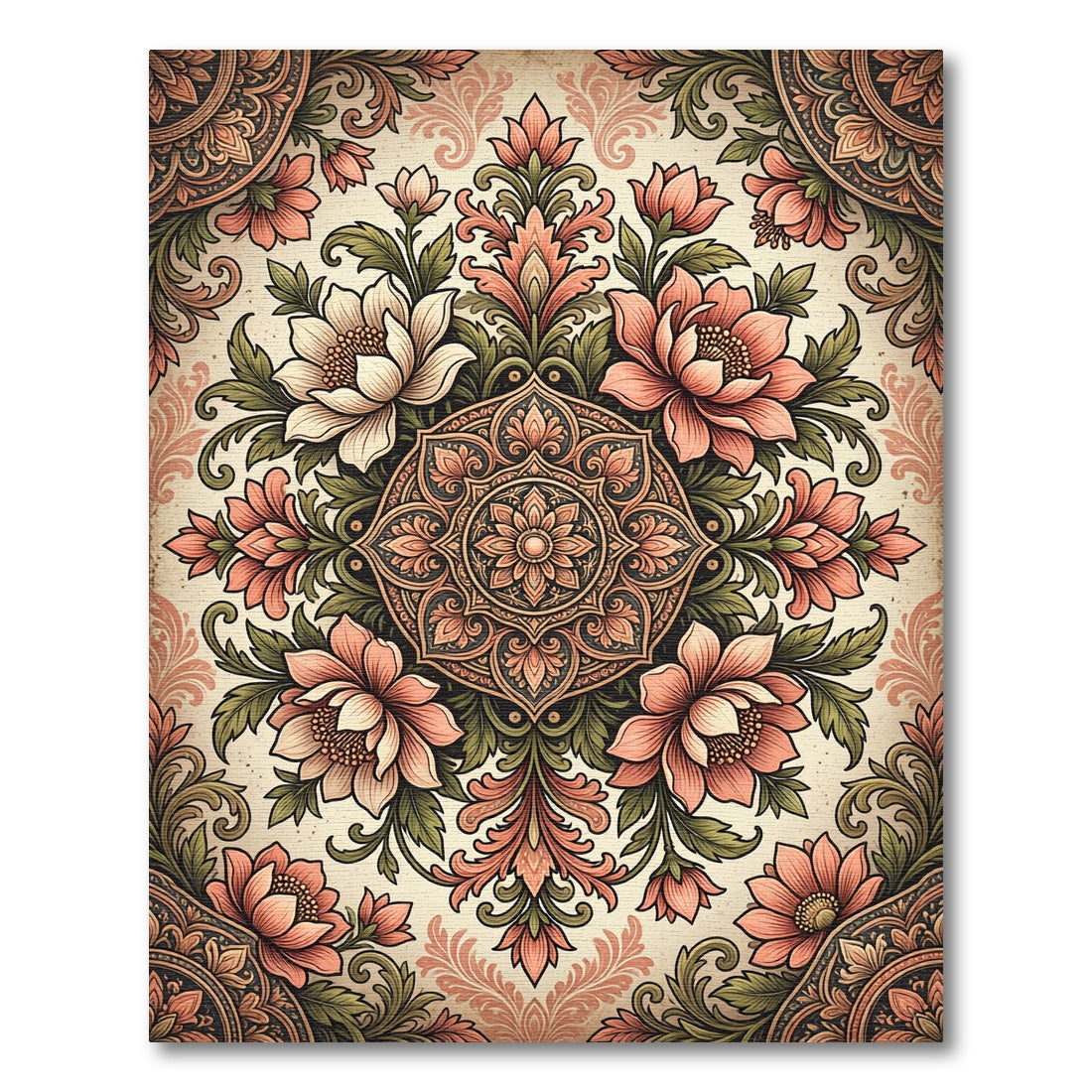 Elegant Peachy Floral Medallion Blossom Rug