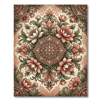 Elegant Peachy Floral Medallion Blossom Rug