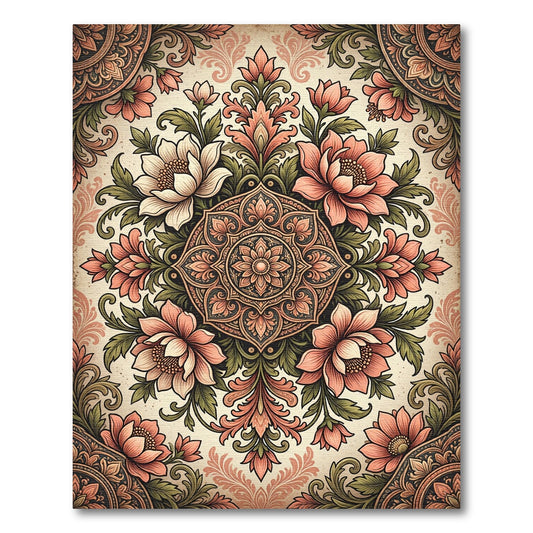 Elegant Peachy Floral Medallion Blossom Rug