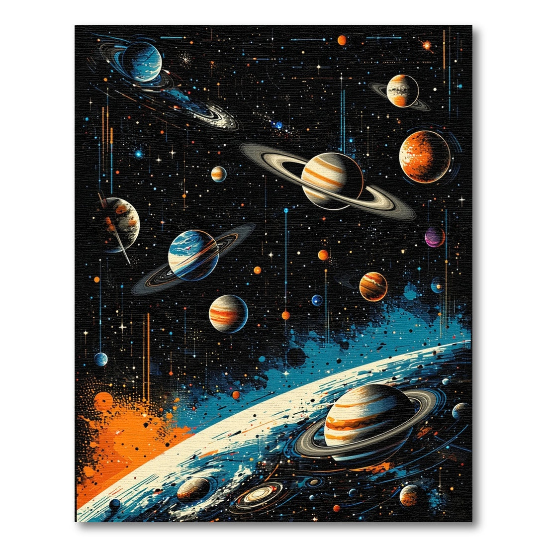 Vibrant Cosmic Ringed Planets Nebula Rug