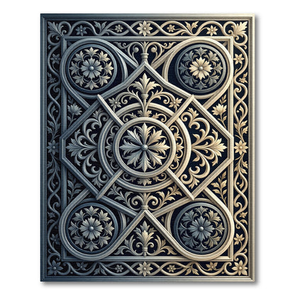 Ornate Gray Floral Square Geometric Rug