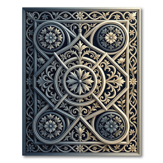 Ornate Gray Floral Square Geometric Rug