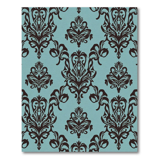 Dark Brown Damask Teal Classic Flourish Rug