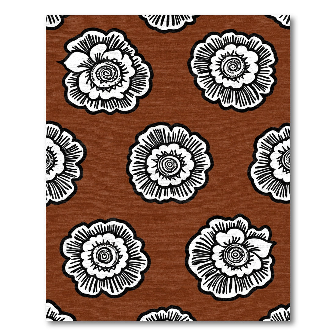 Brown White Floral Medallion Repeating Rug