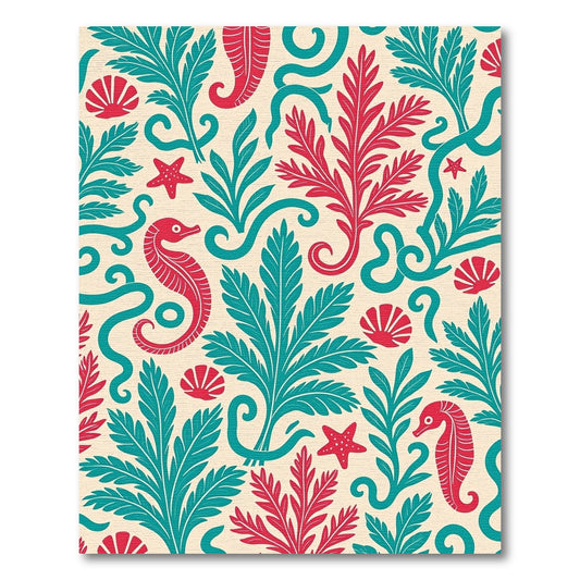 Crimson Teal Seahorse Aquatic Garden Rug