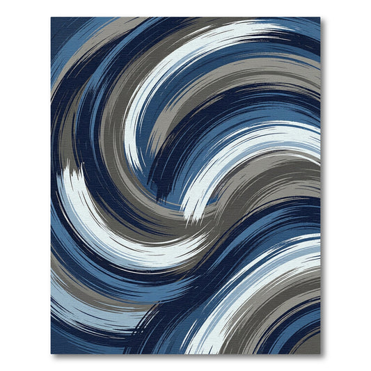 Navy Blue Gray Swirl Brushstroke Rug