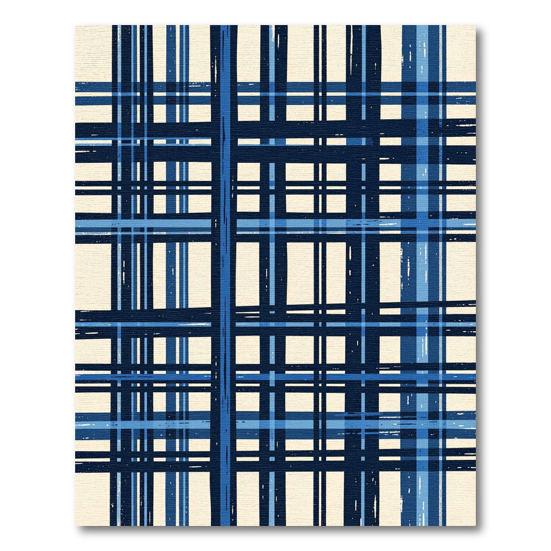 Navy Blue Plaid Brush Stroke Rug