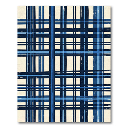 Navy Blue Plaid Brush Stroke Rug