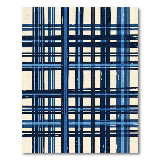 Navy Blue Plaid Brush Stroke Rug