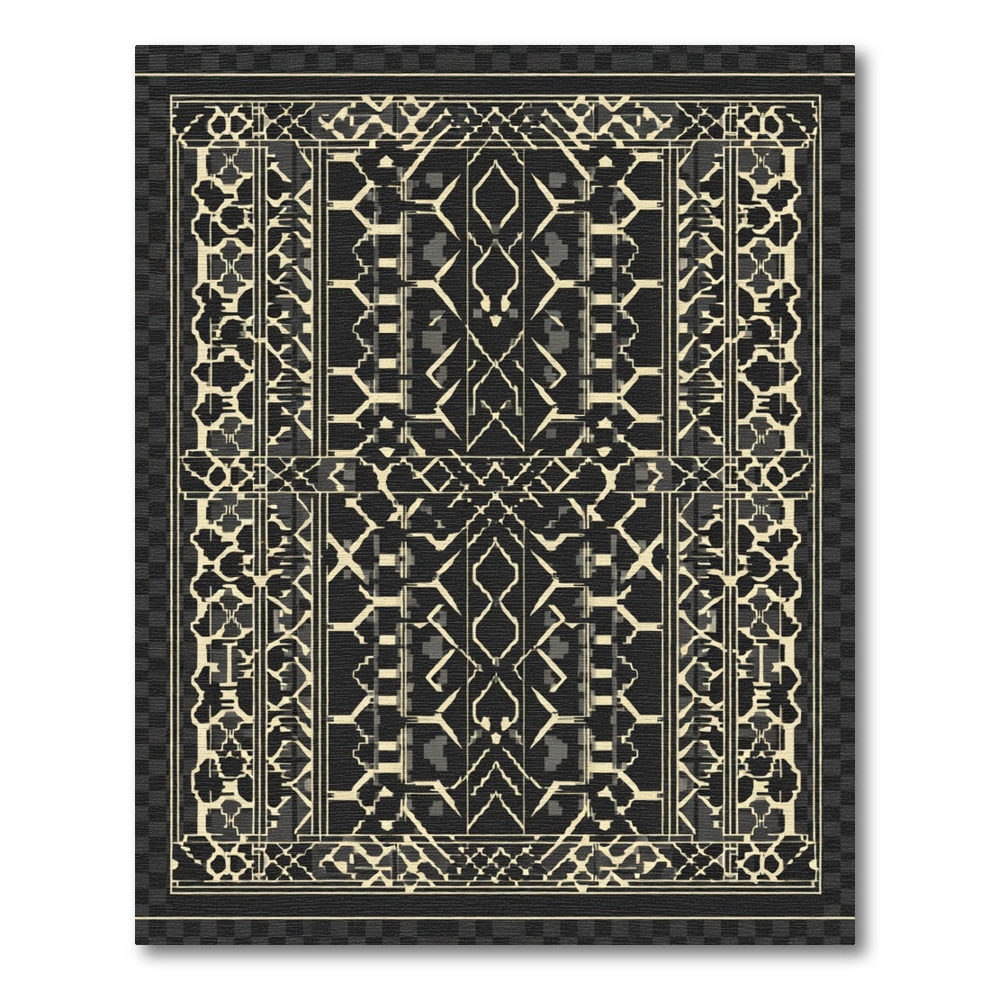 Art Deco Geometric Black Cream Medallion Rug