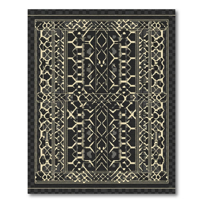 Art Deco Geometric Black Cream Medallion Rug