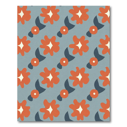 Retro Orange Flower Diamond Pattern Rug