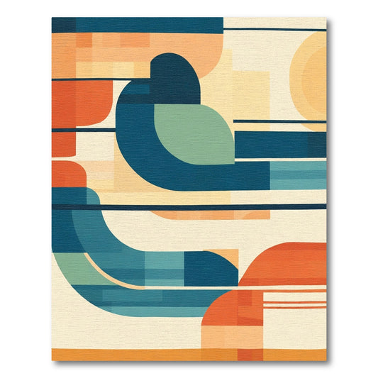 Modern Abstract Geometric Teal Orange Rug