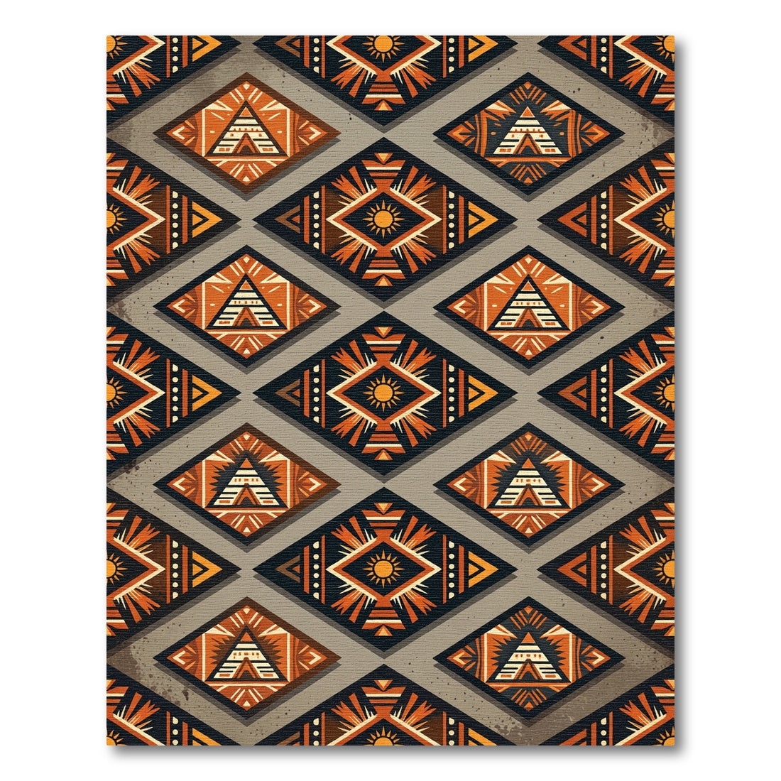 Terracotta Sun Geometric Boho Diamond Rug