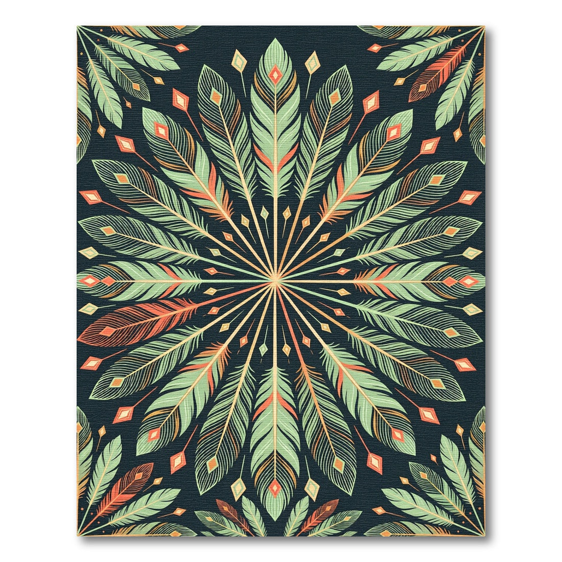 Sage Feather Mandala Symmetry Art Rug