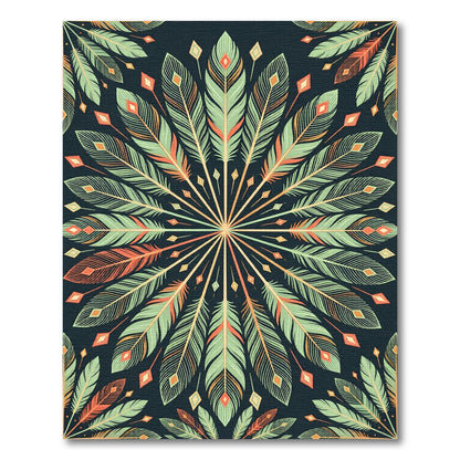 Sage Feather Mandala Symmetry Art Rug