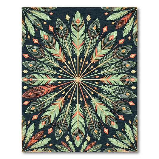 Sage Feather Mandala Symmetry Art Rug