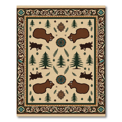 Brown Bear Forest Scene Medallion Rug