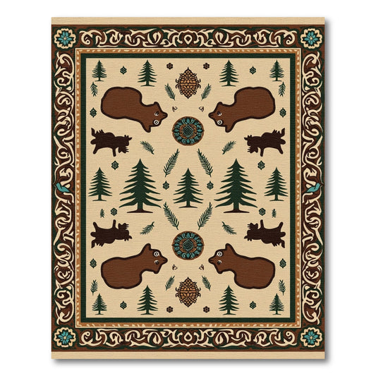 Brown Bear Forest Scene Medallion Rug