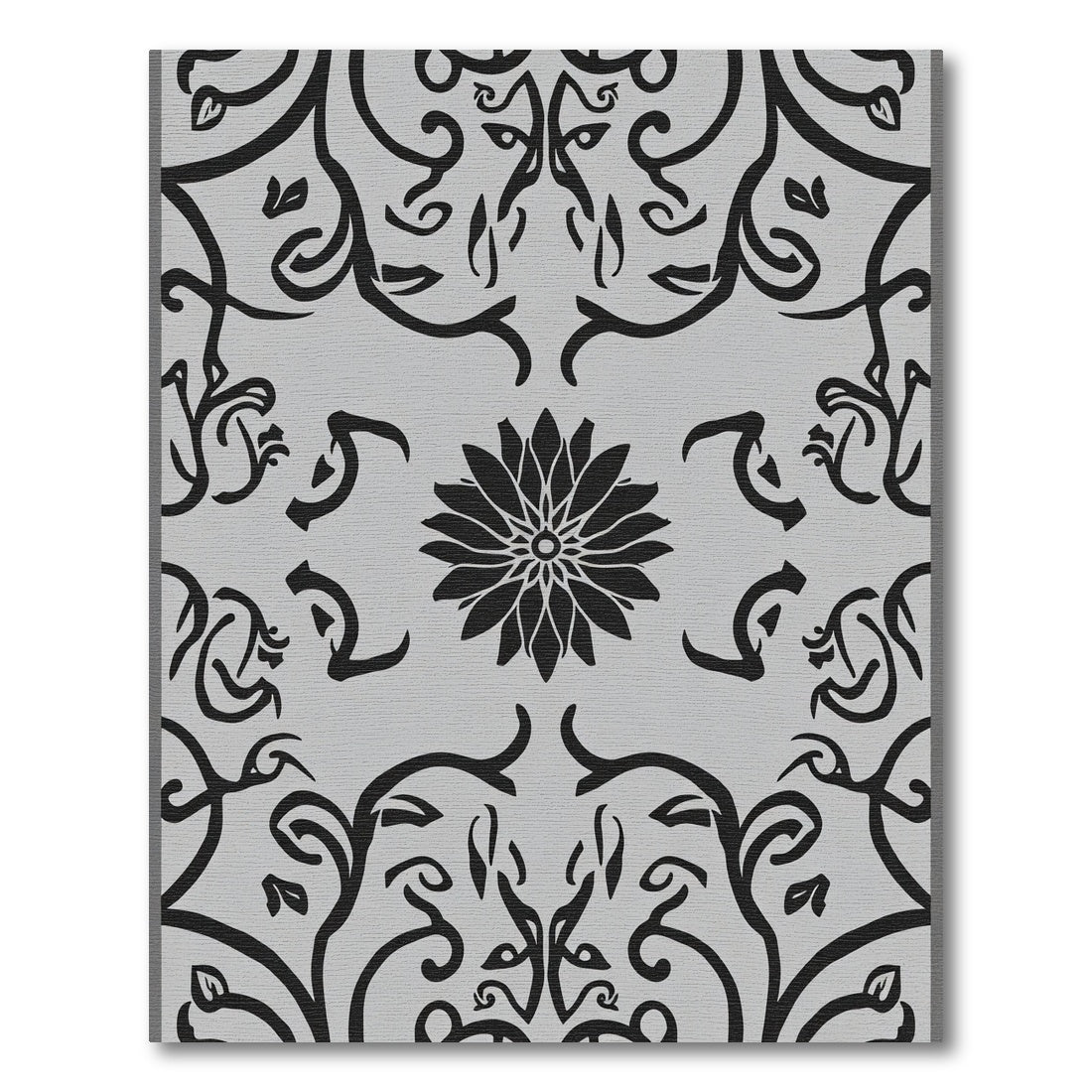 Black Gray Floral Symmetry Area Rug