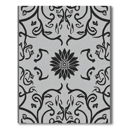 Black Gray Floral Symmetry Area Rug