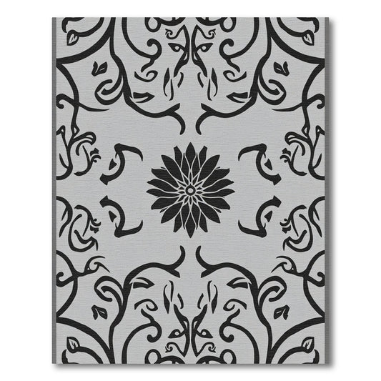 Black Gray Floral Symmetry Area Rug