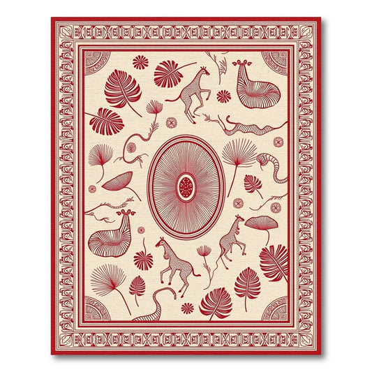 Crimson Giraffe Tropical Woodland Scene Rug