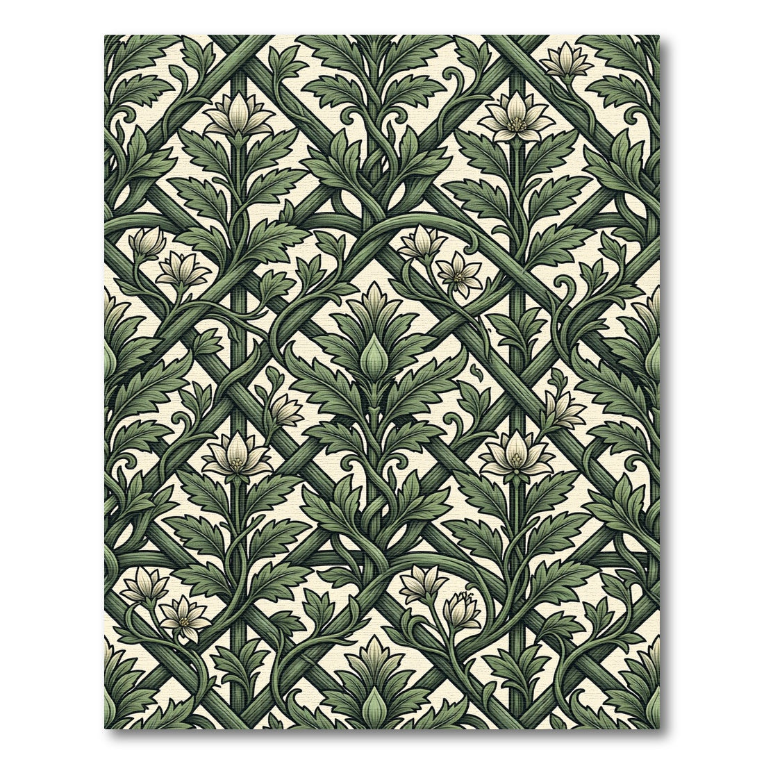 Botanical Sage Green Trellis Floral Leaf Rug