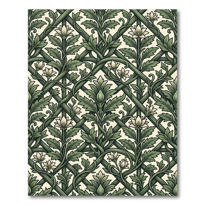 Botanical Sage Green Trellis Floral Leaf Rug
