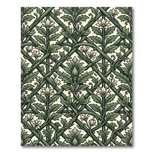 Botanical Sage Green Trellis Floral Leaf Rug