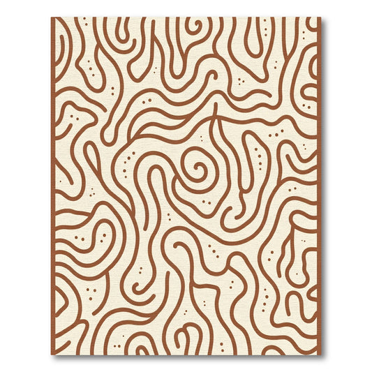 Earthy Cream Swirl Line Art Rug