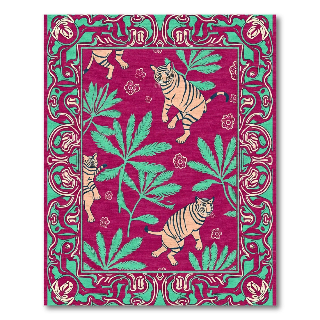 Crimson Tiger Jungle Fern Border Rug