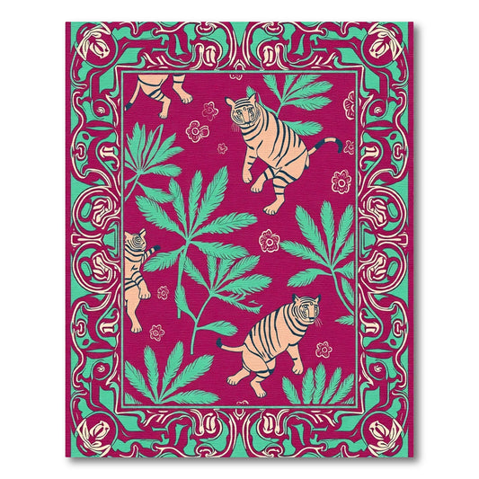 Crimson Tiger Jungle Fern Border Rug