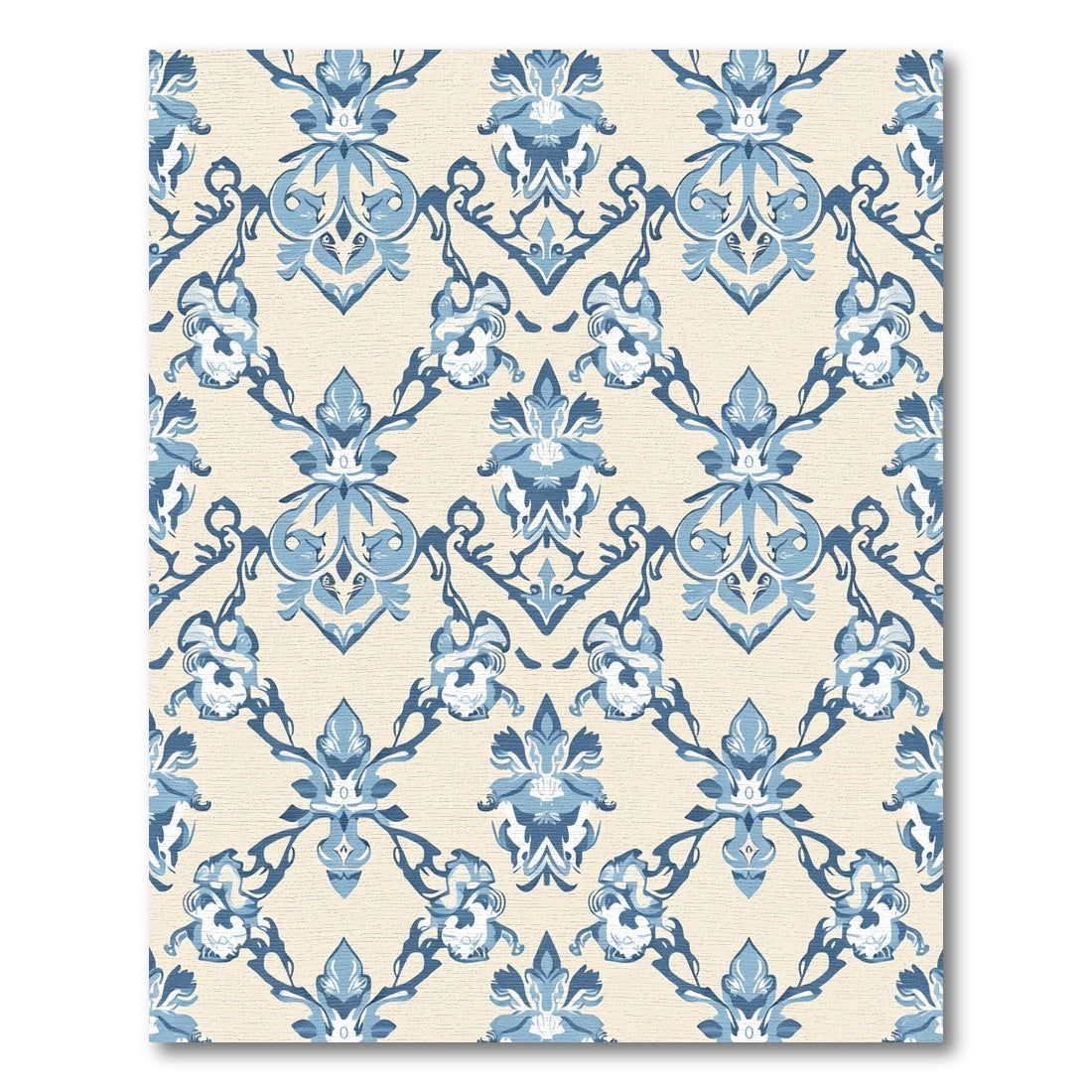 Blue Cream Damask Floral Arrangement Rug