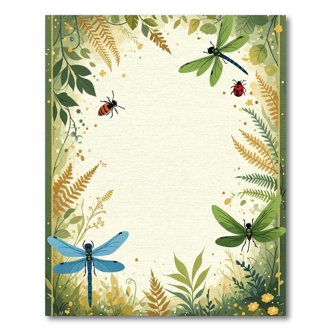 Whimsical Green Dragonfly and Ladybug Garden Rug