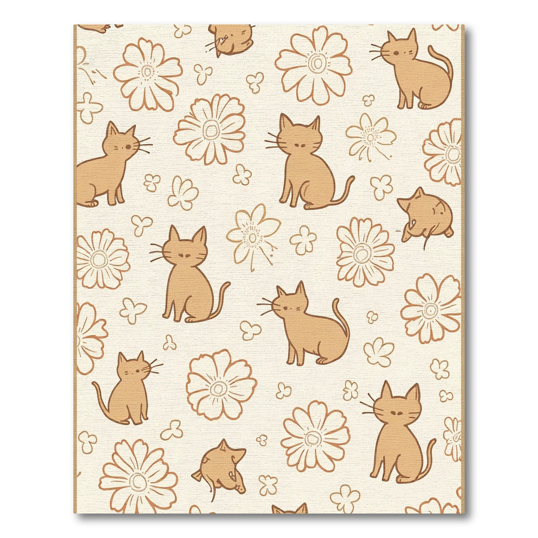 Whimsical Tan Cat Floral Collage Rug