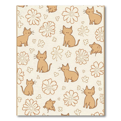 Whimsical Tan Cat Floral Collage Rug