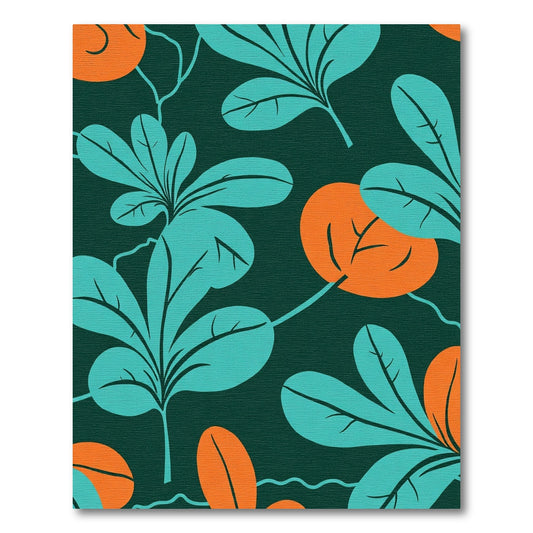 Teal Leaf Orange Orb Repeating Rug