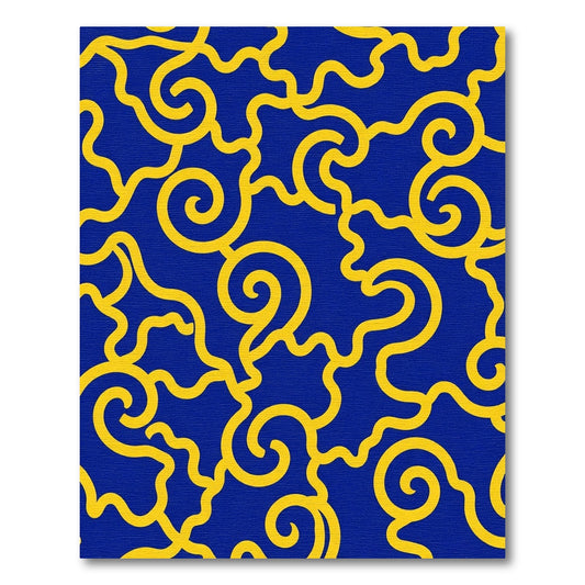 Bold Yellow Swirl Blue Abstract Rug