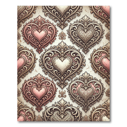 Ornate Pink Heart Filigree Scroll Rug