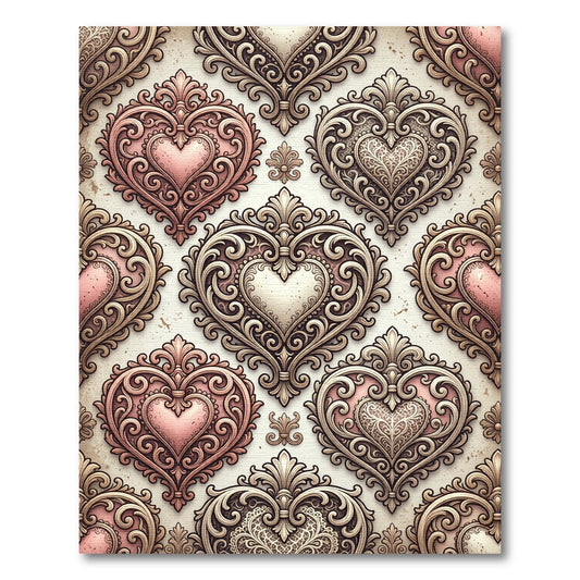 Ornate Pink Heart Filigree Scroll Rug