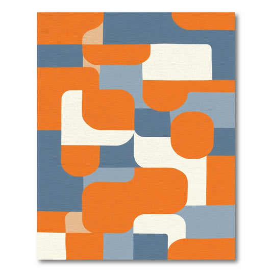 Retro Orange Blue Geometric Interlock Rug