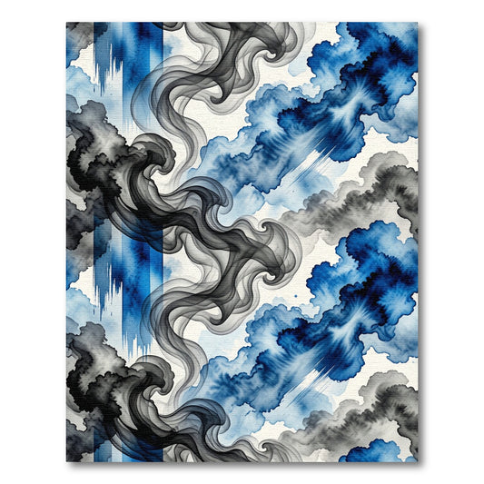 Dynamic Blue Smoke Swirls Rug