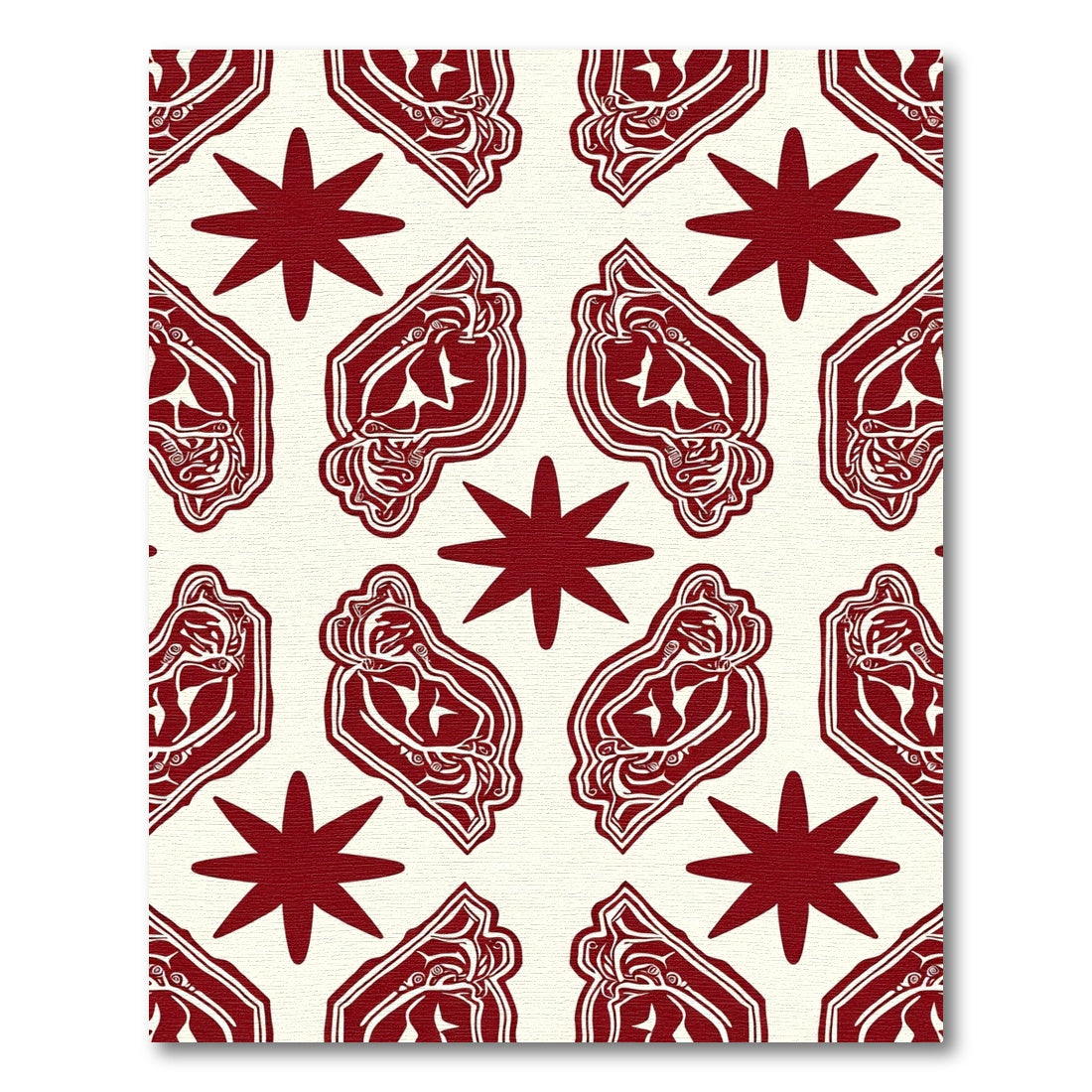 Deep Red Abstract Heraldic Star Rug