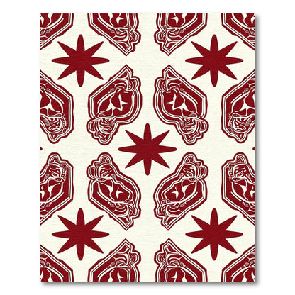 Deep Red Abstract Heraldic Star Rug
