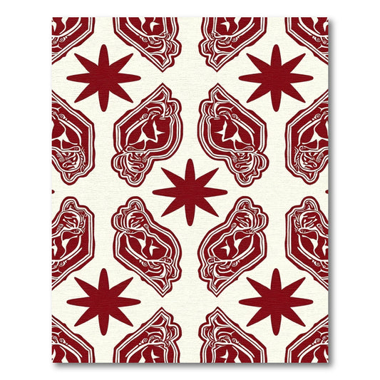 Deep Red Abstract Heraldic Star Rug
