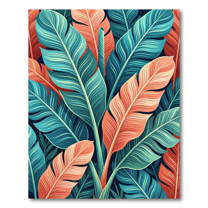 Vibrant Teal and Coral Tropical Leaf Rug