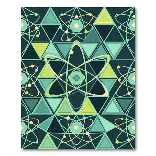 Teal Geometric Atom Science Mandala Rug